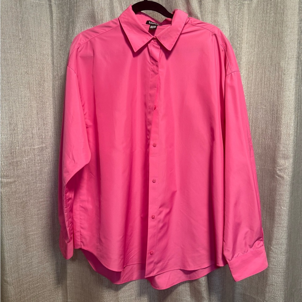 Express Bright Pink Oversized Button Down Shirt